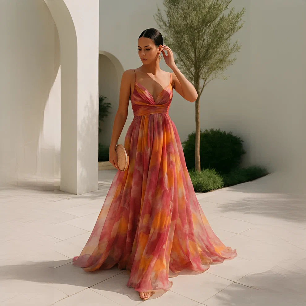 Rose - Robe longue à motif floral