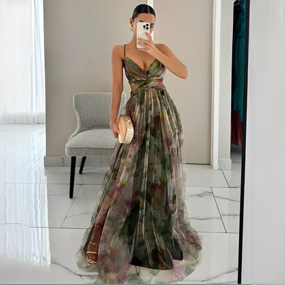 Rose - Robe longue à motif floral
