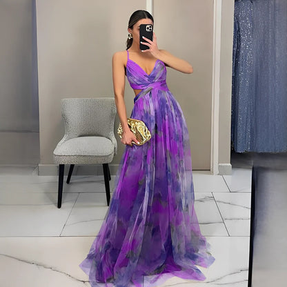 Rose - Robe longue à motif floral