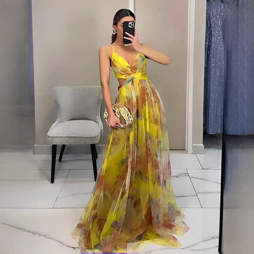Rose - Robe longue à motif floral