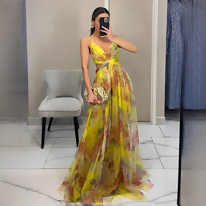 Rose - Robe longue à motif floral