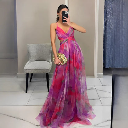 Rose - Robe longue à motif floral
