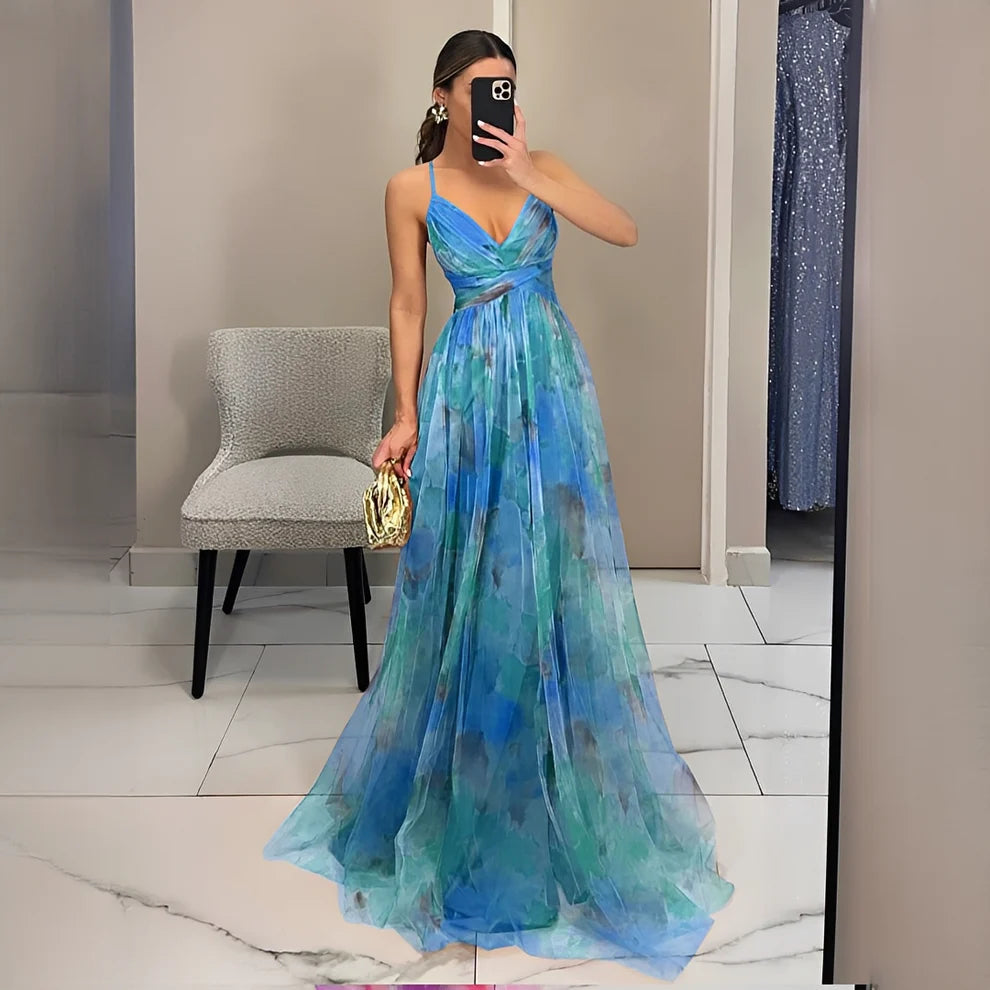 Rose - Robe longue à motif floral
